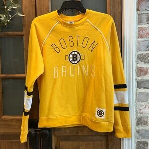 NHL Boston Bruins Crewneck Sweatshirt Yellow‎ Black White Womens Medium Raglan